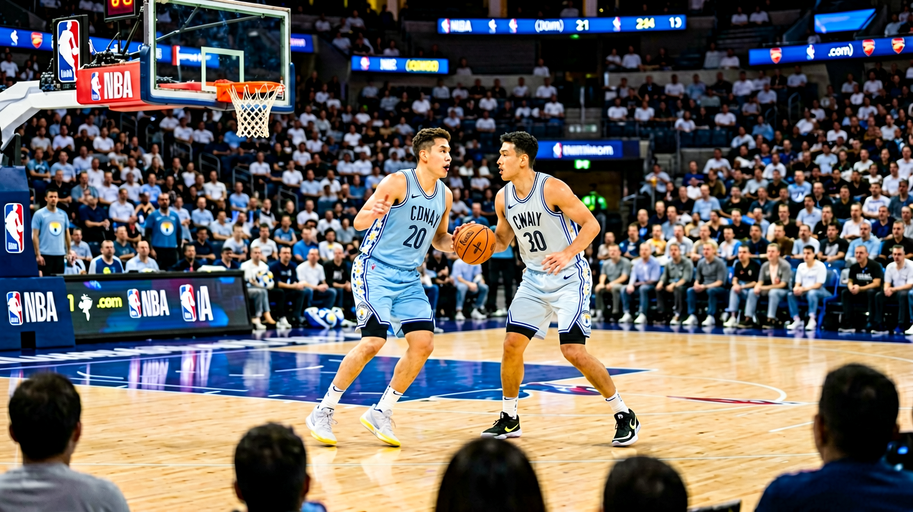 篮球比赛现场，NBA球员在球场上竞技